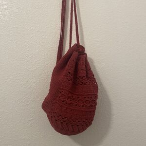 Cappella Strawworld Crochet Red Shoulder Backpack Bucket Handbag Bag